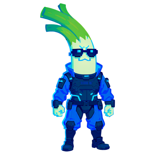CyberLeek — the CYBERLEEK token mascot, a leek in blue cyber armour